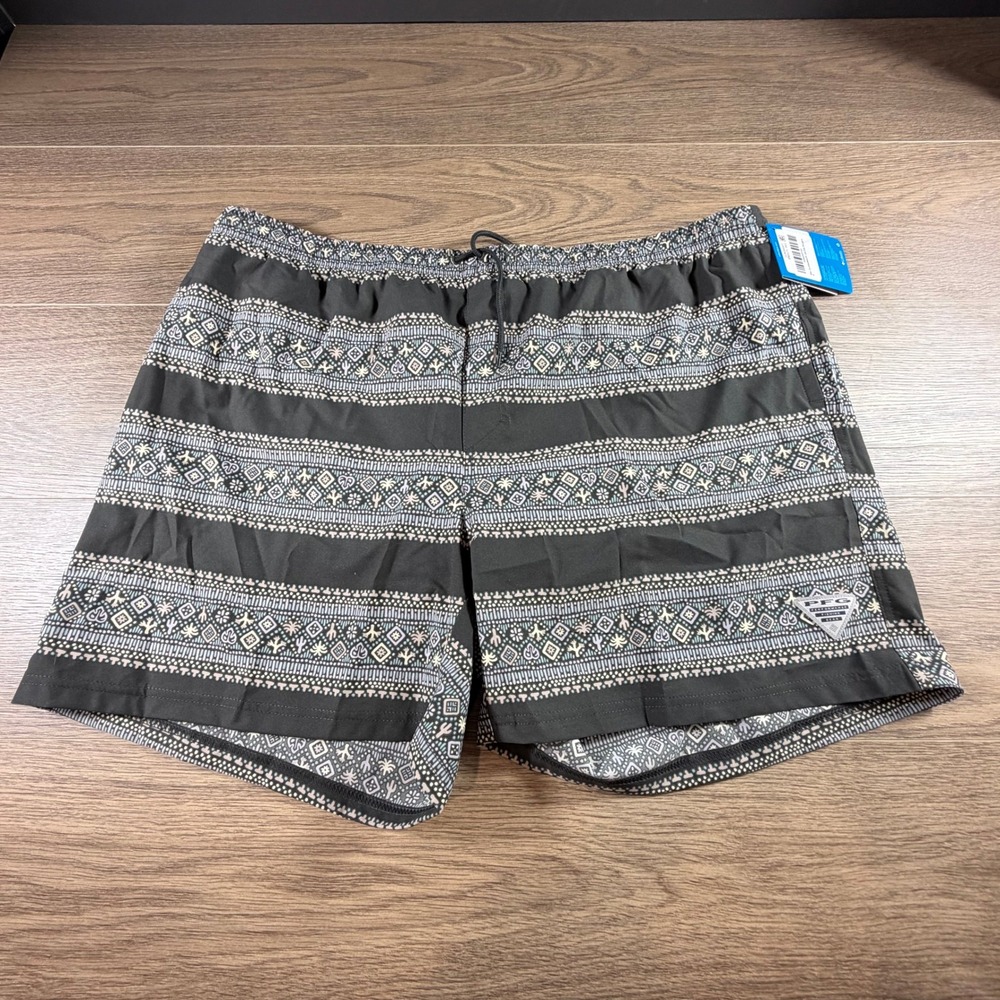 Columbia PFG Rambler Swim Trunks Gray Printed 6" Inseam Mesh Lined XXL NEW